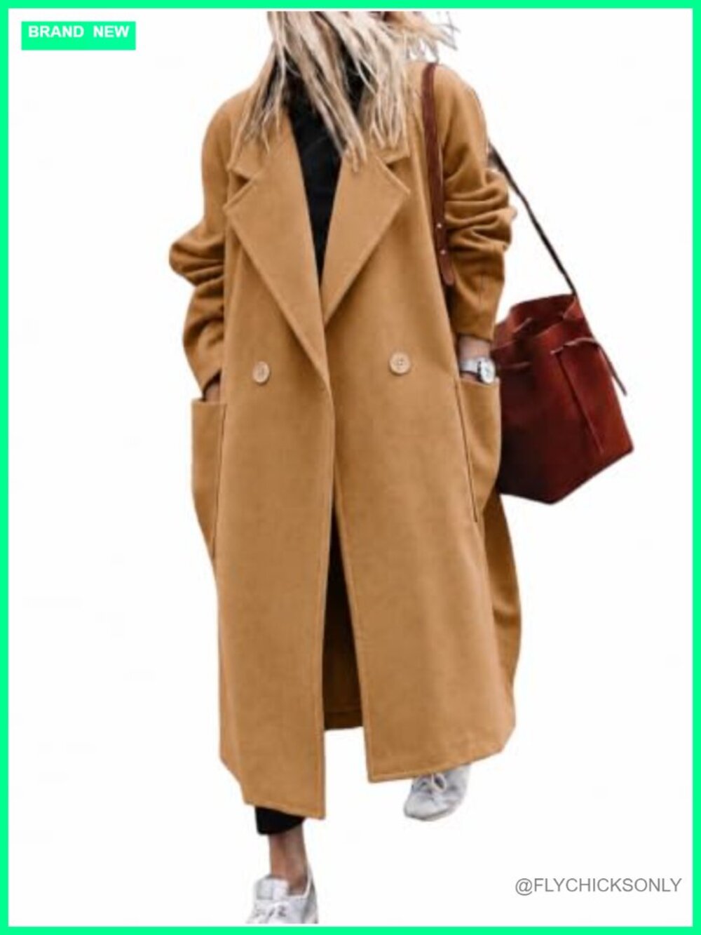 Womens Long Wool Coat Notch Lapel Trench Peacoat Fall Winter Business Casual
